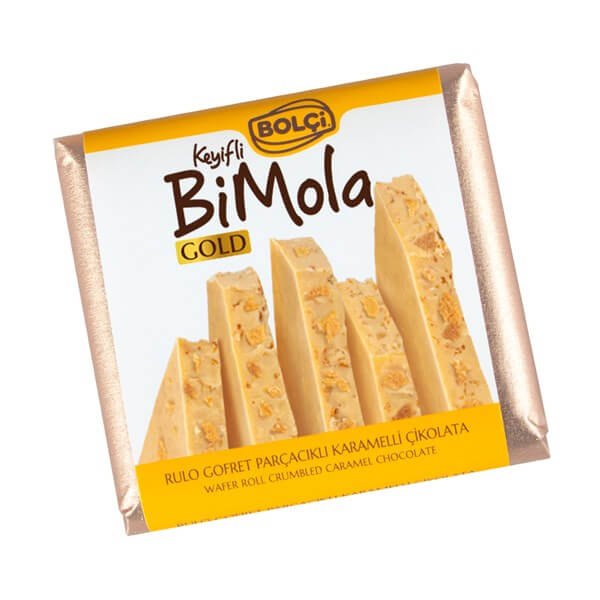 Tablet Çikolata-BiMola Gold Rulo Gofret Parçacıklı Karamelli Çikolata 70gr