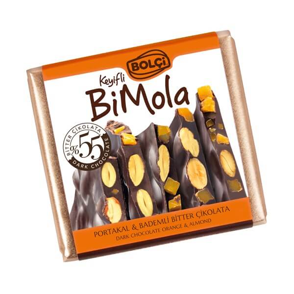 Tablet Çikolata-BiMola Portakal&Bademli Bitter Çikolata 70gr