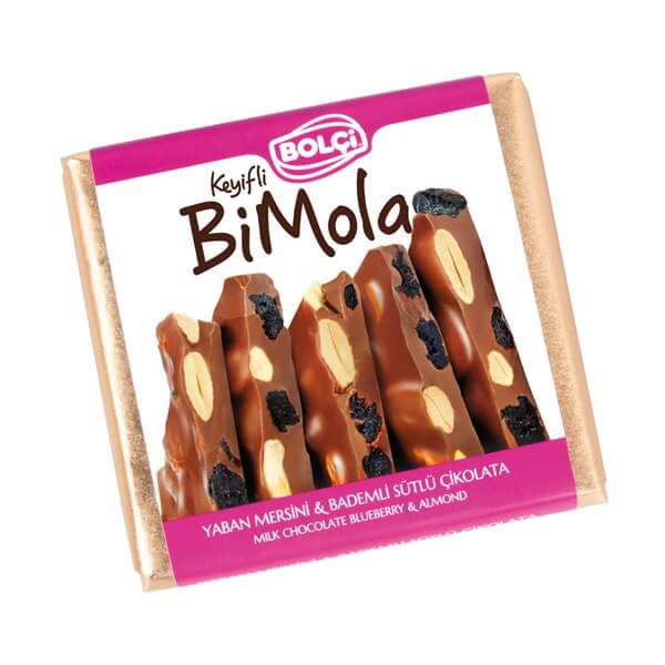 Tablet Çikolata-BiMola Yaban Mersini&Bademli Sütlü Çikolata 70gr